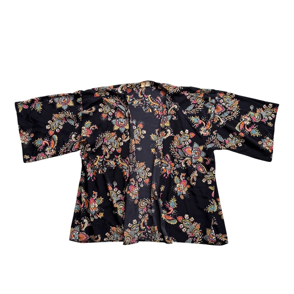 Anthropologie Paisley Kimono Cardigan Women Medium Navy Multi Boho Excellent